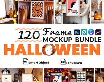 Spooky Halloween Interior Frame Mockup Bundle in DIN-A Ratio, 120 PSD & JPG