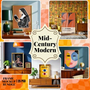 Mid-Century Modern Frame Mockup Bundle | Vertical Poster Display (25 PSD Files)