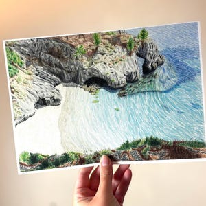 Brittany beach in colored pencils - print on textured paper