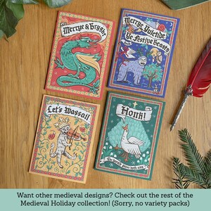 Medieval Goose Christmas Card Set, 10 Pack: Honk! The Herald Goose Doth Sing, Weird Marginalia Holiday Greetings 画像 5