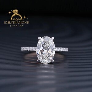 3 CT Oval Cut Lab Grown IGI Engagement Ring Half Eternity Wedding Ring Hidden Halo Ring 14k Soild Gold Ring Oval Lab Grown Promise Ring