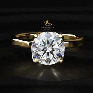 2 CT Round Moissanite Engagement Ring: 14K Solid Gold Promise Ring