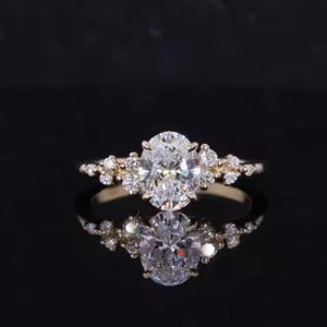 Oval Moissanite Engagement Ring Set: Vintage Rose Gold Bridal Ring