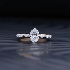 2 CT Oval Moissanite Engagement Ring: 14K Gold Vintage Marquise Band
