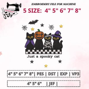 Halloween Cat Embroidery Design, Cute Spooky Cats with Pumpkin and Witch Hat, Machine Embroidery File, Instant Download Dst Pes Exp Jef Vp3