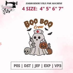 Nurse Ghost Halloween Embroidery Design, Boo Boo Crew Medical Ghost with Pumpkins, Machine Embroidery File, Instant Download File