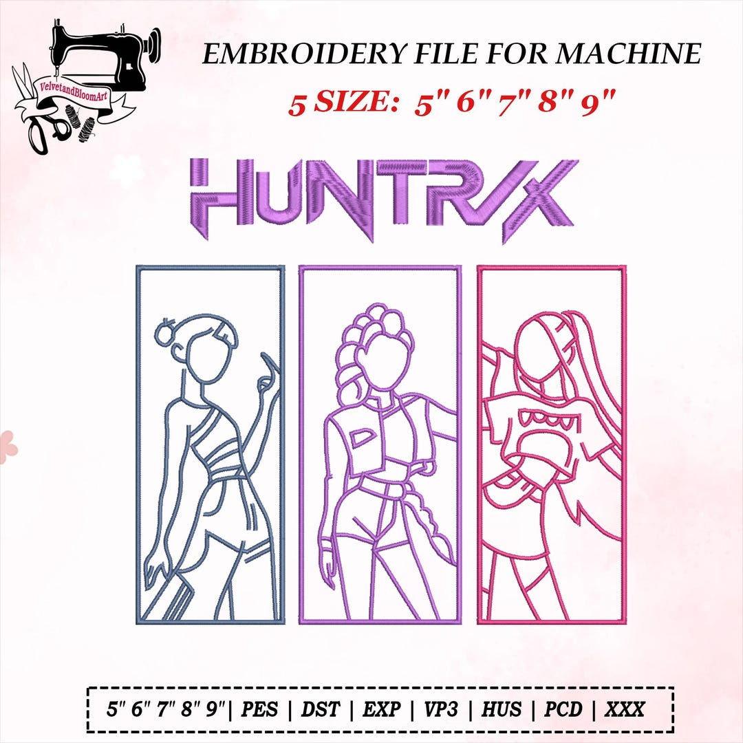 Huntrix Girls Embroidery Design, Kpop Demon Hunters Inspired Pattern ...