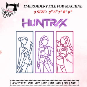 Huntrix Girls Embroidery Design, Kpop Demon Hunters Inspired Pattern, Machine Embroidery File, Cute Fan Art Stitch, Instant Download