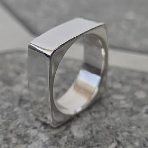 925 Sterling Silver Signet Ring Men Chunky Square Ring, Wide Band Geometric Ring, Solid Silver Pinky Ring, Nut Bolt Ring, Minimalist Ring