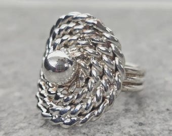 Sterling Silver Ball Ring, Geometric Contemporary Ring