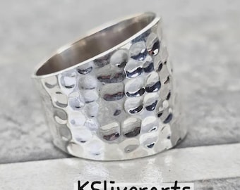 Hammered 925 Sterling Silver Wide Band Ring, Bohemian Thumb Ring