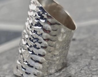 Hammered 925 Sterling Silver Wide Band Ring, Thumb Ring