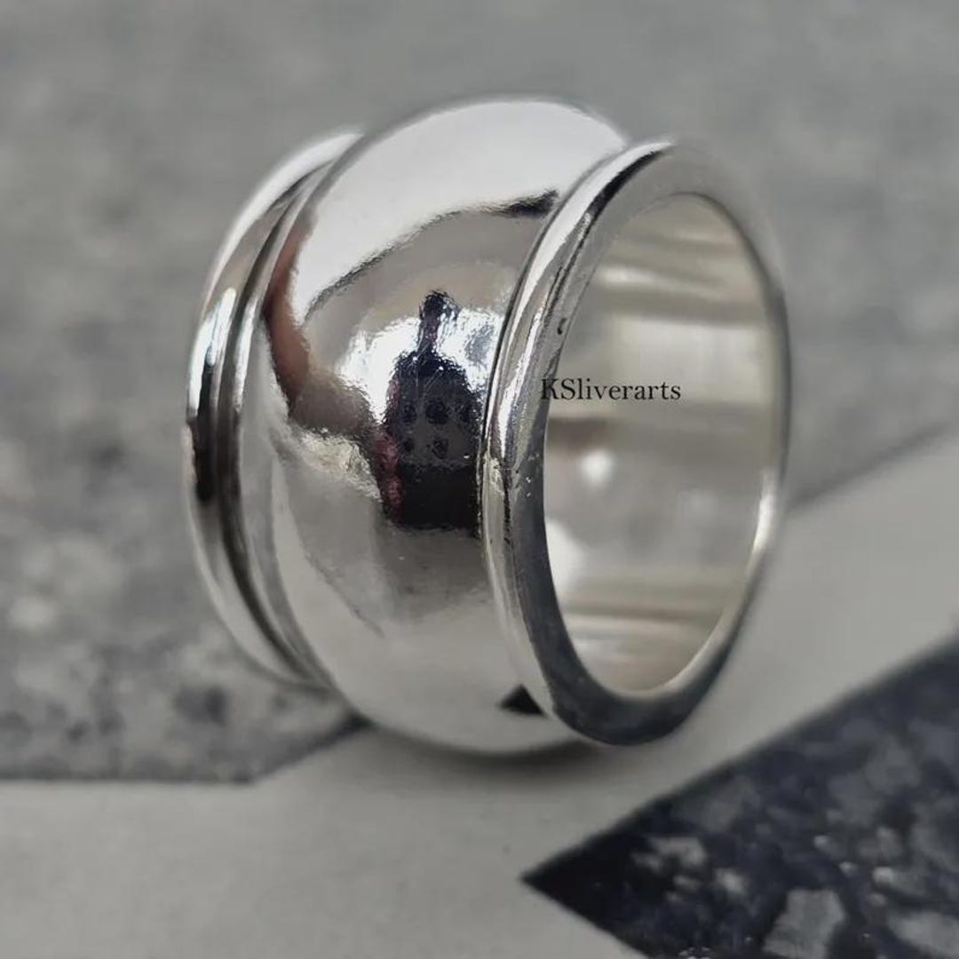 Sterling Silver Spinner Ring, Wide Band, Boho Thumb Ring - Etsy