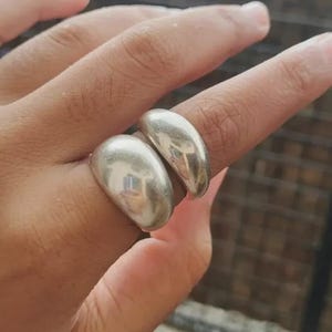 925 Sterling Silver Ring 2 set dome ring Wide Statement Ring Women silver Ring Chunky Large Domed Ring Heavy Band Statement Ring Gift