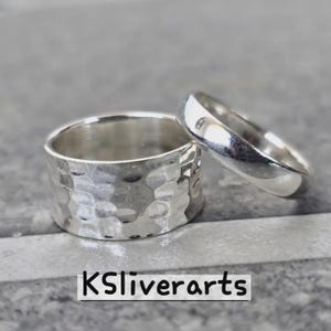Hammered Sterling Silver Band Ring Set, Thick Bohemian Rings
