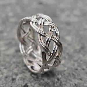 Braided Silver Ring, Wide Braided Band, Statement Braided Ring, Stackable Wide Band, Double Braid Ring, Modern Braided Ring, Silver All Size