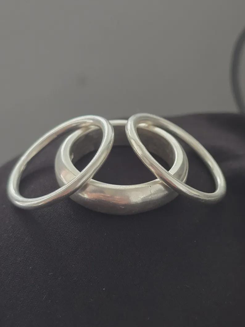 Handmade Sterling Silver Chunky Dome Ring Set, Wide Band - Etsy