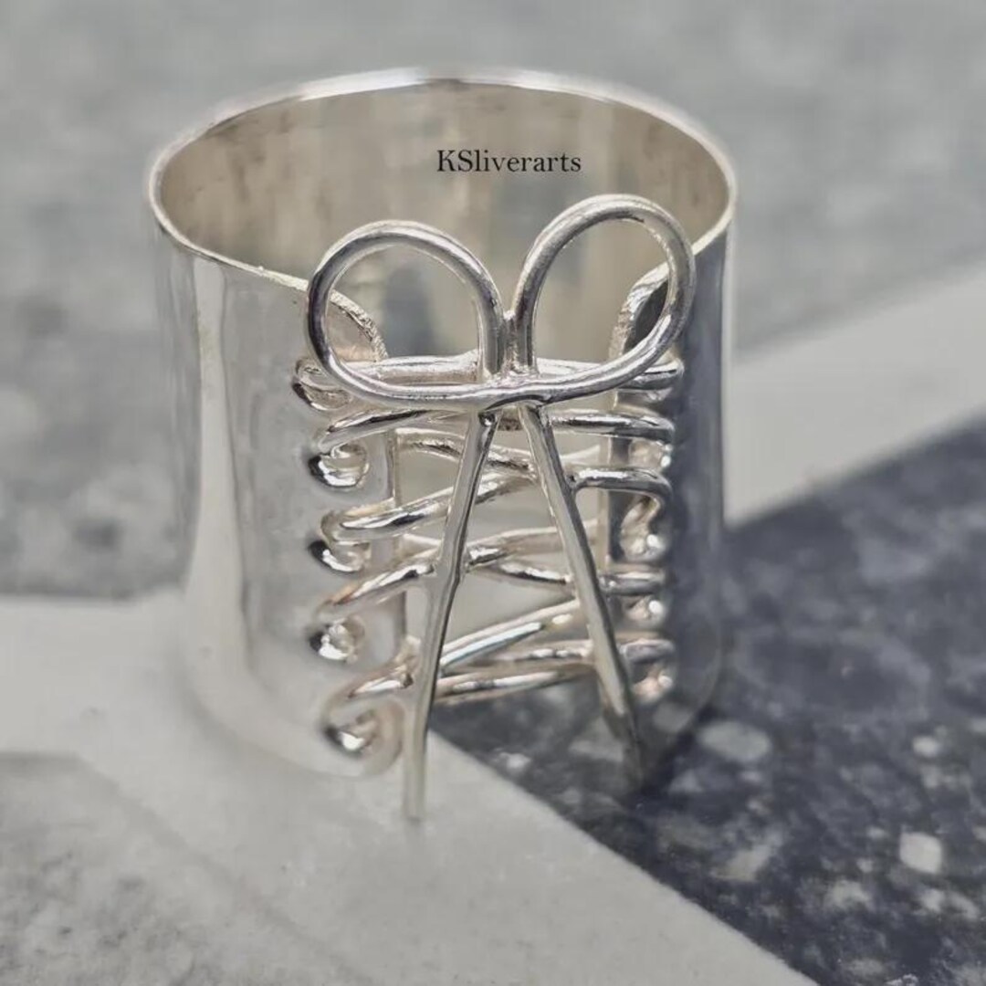 925 Sterling Silver Wide Band Ring, Minimalist Corset Design - Etsy