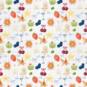 Summer Seamless Pattern PNG, Cute Summer Digital Paper, Watercolor Summer Vibes Fabric Pattern, Commercial Use Instant Download