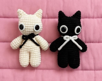 Halloween Crochet Black Cat Witch Green Eyes Doll Decor Amigurumi
