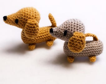 Handmade Amigurumi Dachshund Plush Set – Crochet Dog Toy set
