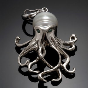 Octopus pendant in Sterling Silver with pearl body and gem eyes image 2