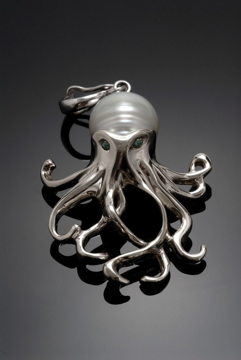 Sterling Silver Octopus Pendant With Pearl Gem Eyes