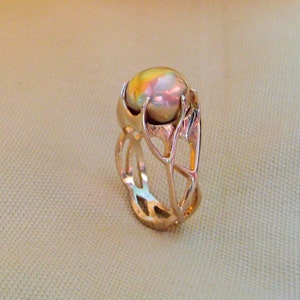 Rose 14kt gold "Liquid Fire" ring with Kasumi pearl