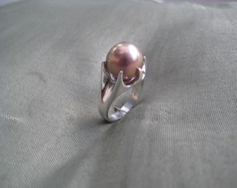 Pearl ring with rose/lavender Kasumi pearl in Sterling Silver