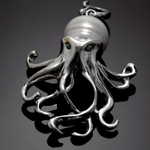 Octopus pendant in Sterling Silver with pearl body and gem eyes image 1