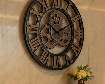 3D-retro houten wandklok – industriële stille decoratieve klok in Europese stijl voor woonkamer | Kantoor | of Thuismuurkunst