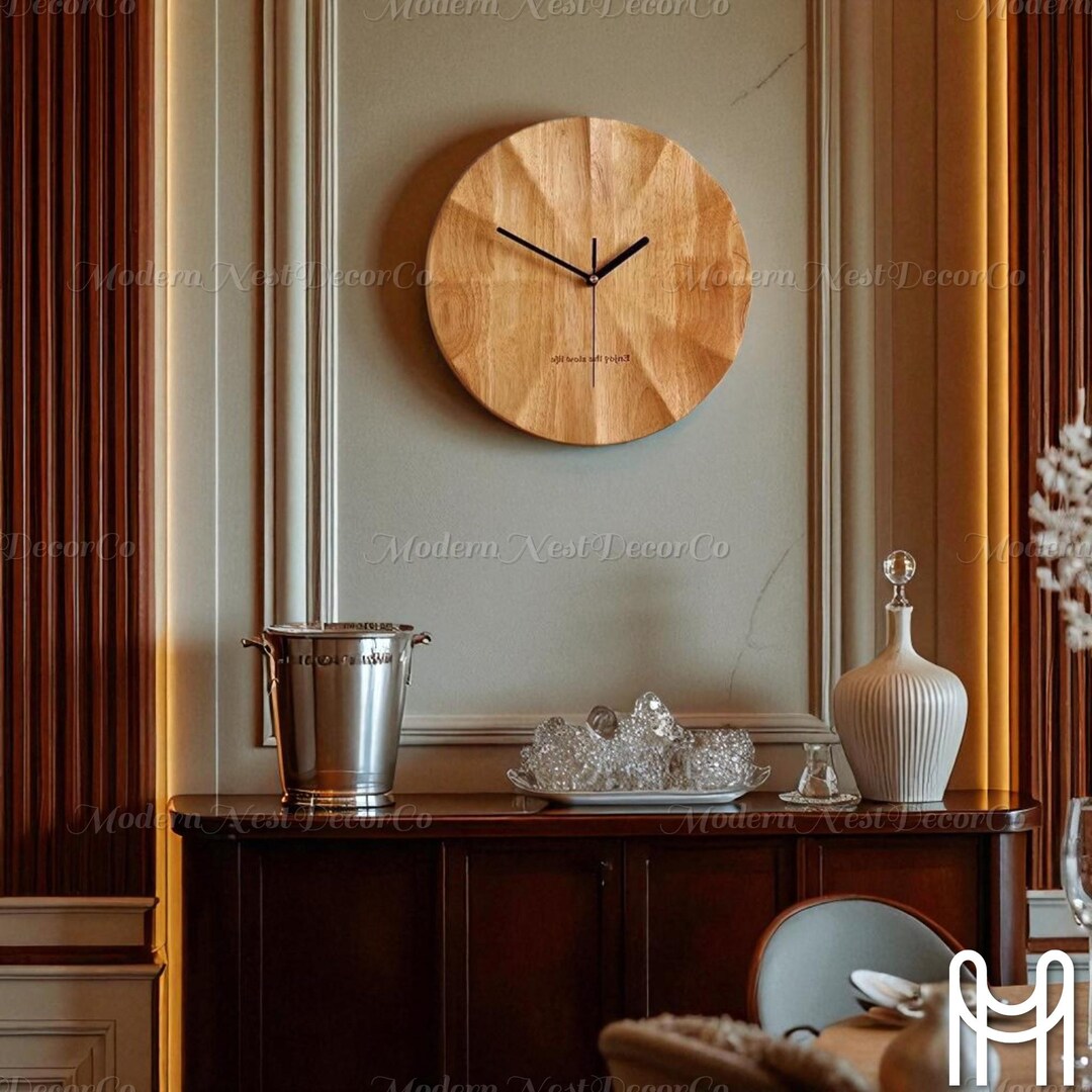 Solid Wood Wall Clock – Silent Non Ticking Rustic Log Design, Modern ...