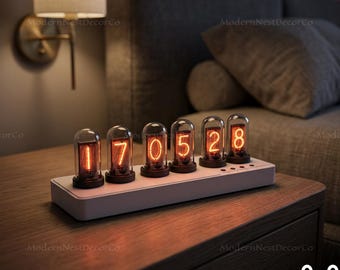 BESTSELLER Nixie Tube Clock – Replaceable IN-12 Tubes + Spare, Solid Walnut Case, Motion Sensor, RGB, Temperature & Humidit Retro Desk Decor