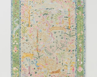 Tales Menagerie Green Hand Tufted Wool Animal Motif Design Rug. Oriental Style Handmade High Quality Rug for Living Room, Bedroom, Office...