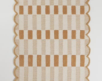 Matilda Plaid Neutral Hand Tufted Wool 4x6 5x8 6x9 8x10 9x12 Rug, Modern Scallop Design Rug For Living Room, Bedroom, Office, Kids, Nursery.