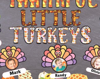 Thanksgiving Bulletin Board Kit Thankful Little Turkey Themed Printable Classroom Decor October Class Door Decor Fall Bulletin Board ideas