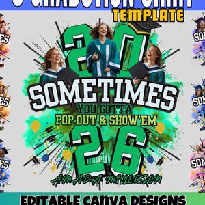 Graduation Insert Photo Pop Out Shirt Templates Class of 2026 Show Em Tshirt Canva Template Custom Senior Grad 2026 T-Shirt Bundle Design