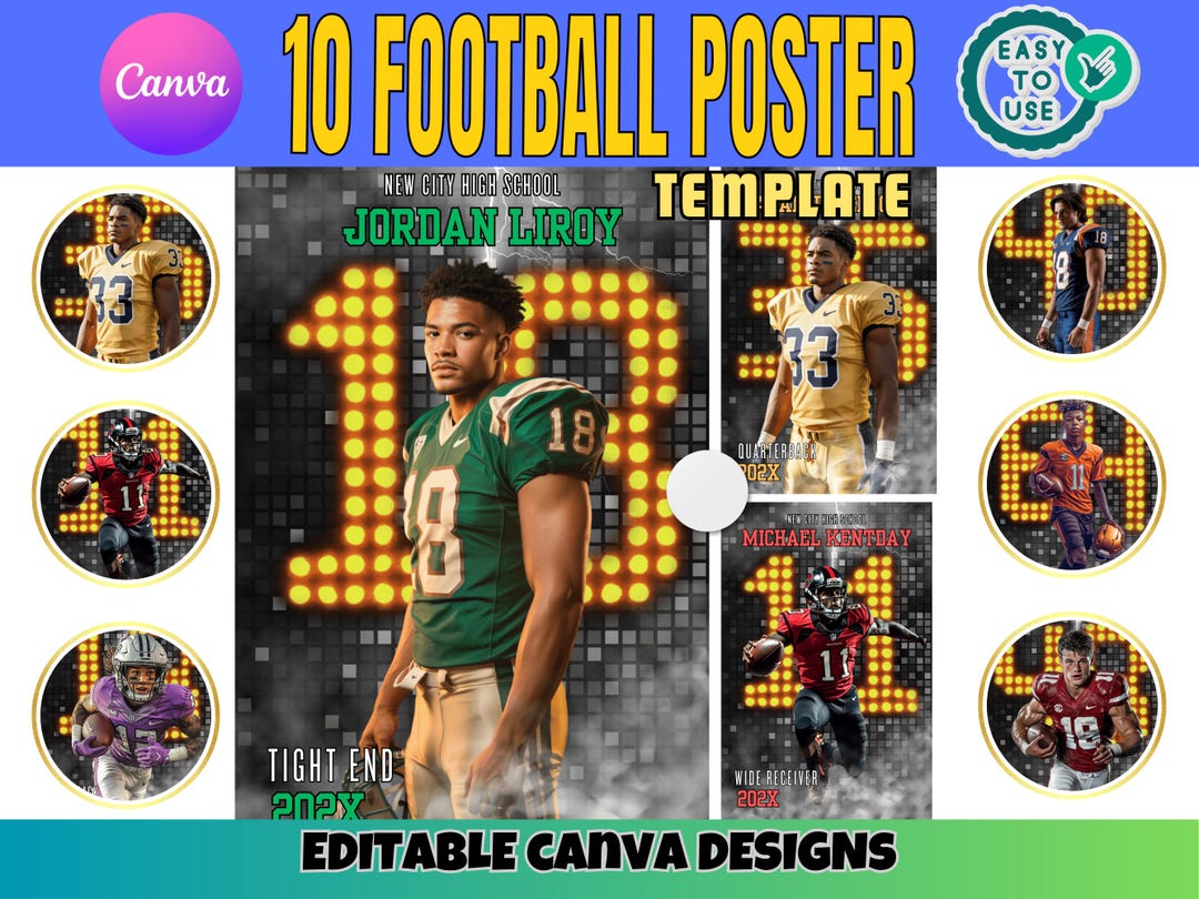 Custom Football Poster Canva Templates: Editable Senior Photo Collage ...