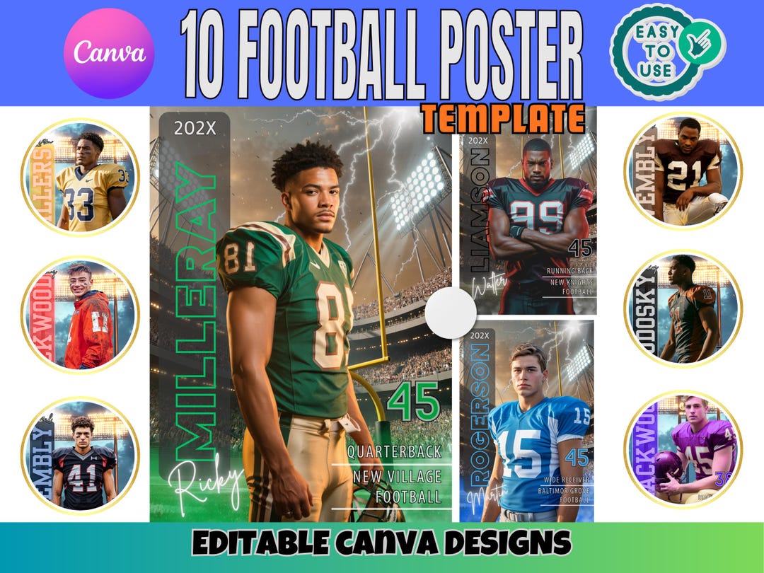 Custom Football Poster Canva Templates: Editable Senior Photo Collage ...