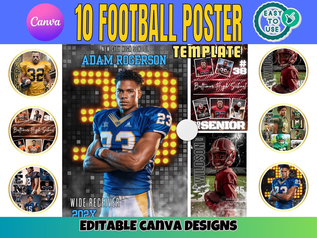 Custom Football Poster Canva Templates: Editable Senior Photo Collage ...