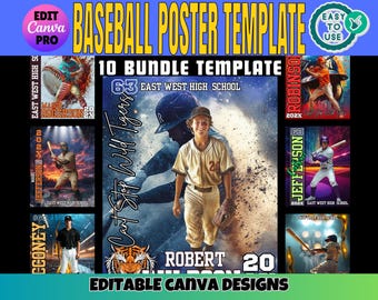Baseball Poster Template Bundle, Senior Banners (Canva Editable, Digital Download)