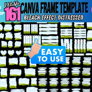 Bleach Effect Distressed Canva Frames Bundle, Photo Drag and Drop, Editable Add Pictures Photos Design, Photo Collage Sublimation Design PNG