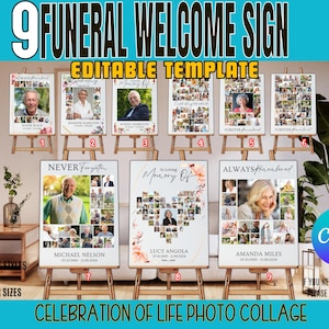 Editable Funeral Welcome Sign Photo RIP Poster, Funeral Photo Collages Sign Template, Celebration of Life In Loving Memory, Memorial Poster