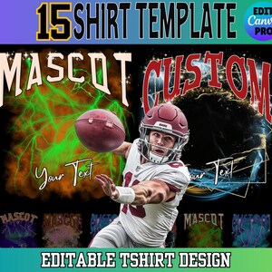 Editable Football Mascot Shirt Template Bundle, Custom Football Shirt Canva Design Tee, Photo Collage Shirt 90s Tshirt PNG, Basketball Shirt