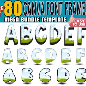 Canva Letter Frames Bundle Doodle Font Png Template, Fill Your Own, Alphabet Font Design Photo Collage Editable Fill Printable, Drag Drop