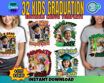 Pre-K Grad Template Kids Prek Graduation Printable Templates, Class Of 2026 Kids Graduation, Shirt Canva Grad Fan Grade School Elementary