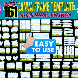 Bleach Effect Distressed Canva Frames Bundle, Photo Drag and Drop, Editable Add Pictures Photos Design, Photo Collage Sublimation Design PNG