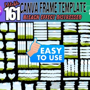 Bleach Effect Distressed Torn Edge Canva Frames Bundle, Drag & Drop Photo, Editable Template Background Photo Collage Sublimation Design PNG