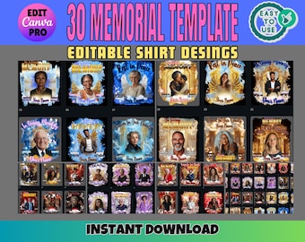 30 In Loving Memory-tröja Canva-mall, minnes-T-shirtdesign, begravningsbakgrund PNG, himmelstrappdesign, redigerbar tröjmall