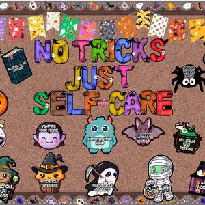 Halloween Bulletin Board Kit Mental Health : Spooky Classroom Decor , Self Care Display, October Class